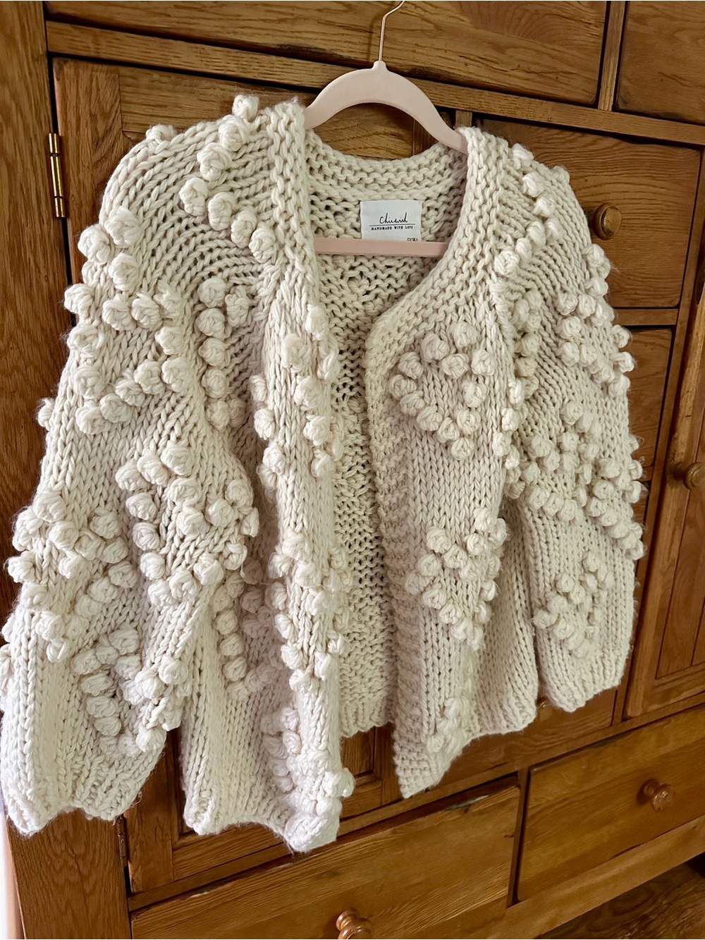 Chicwish Cream Chunky Bobble Knit Cardigan